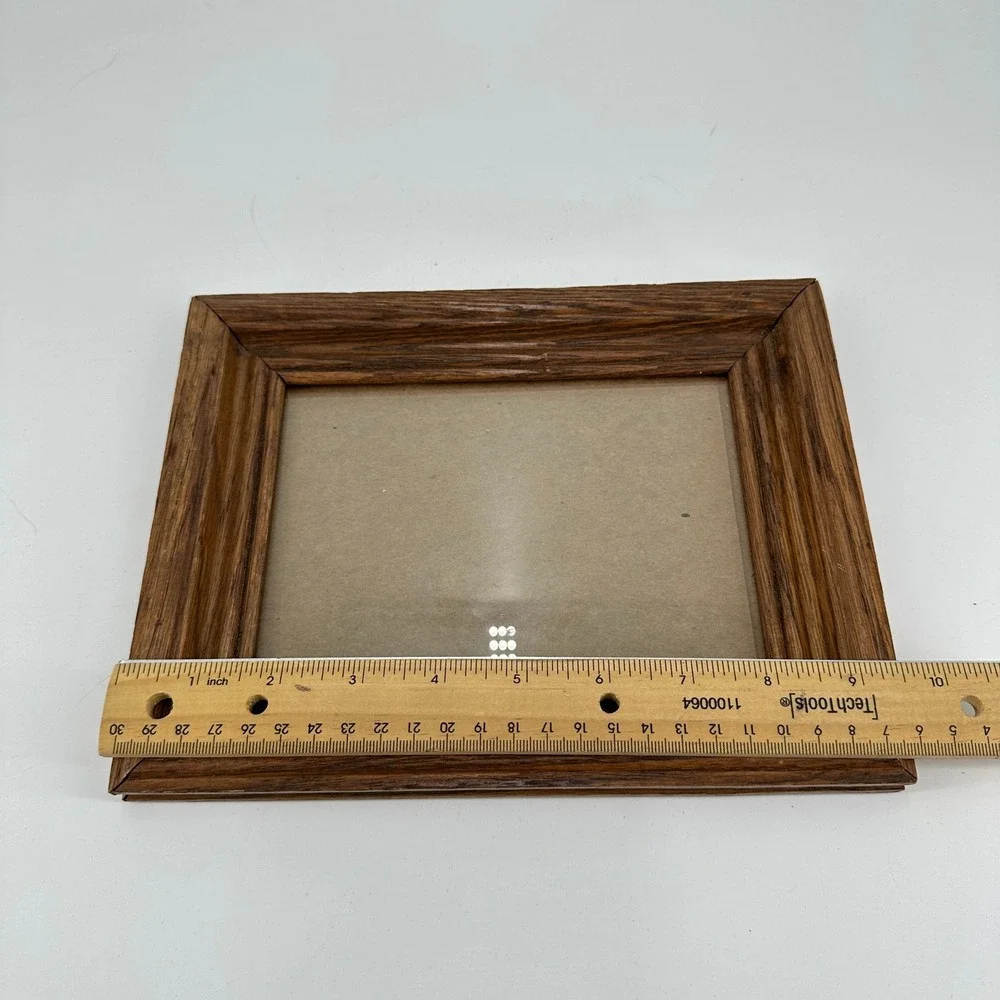 Vintage Solid Wood 4x6 Picture Frame Dark Oak Finish Beveled Edge Glass Front